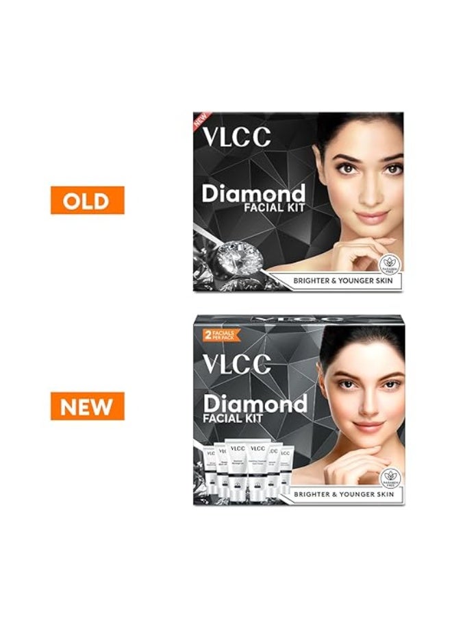 VLCC Diamond Facial Kit - 60g | Skin purifying with Parlour Glow | Improves Elasticity, Brightens and Lightens Patchy Damaged Skin | With Colloidal Diamond, Jojoba Oil, Olive Oil & Aloe Vera. - Image 2